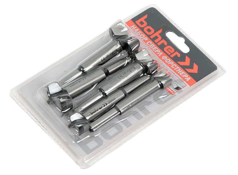 Сверла Bohrer Форстнера в наборе: 15/20/25/30/35 мм (сверло-фреза под мебельные петли) по дереву (5 шт в блистере)