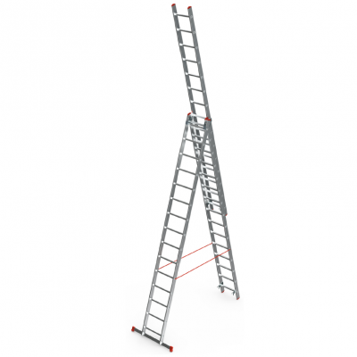 Лестница 3-секционная алюминиевая Сарайлы-М  3х14, 3,85/6,82/9,79 м высота, 80*20 мм размер профиля, вес 25,8 кг