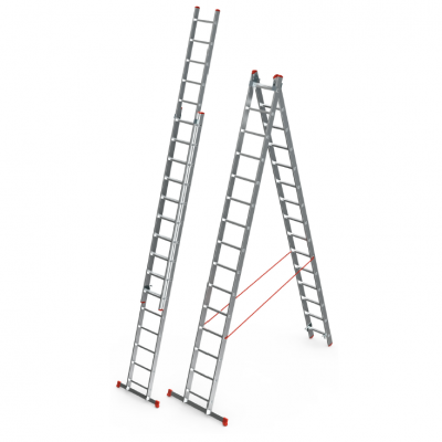 Лестница 2-секционная алюминиевая Сарайлы-М  2х10, 2.76/4.66 м высота, 70*20 мм размер профиля, вес 9,8 кг