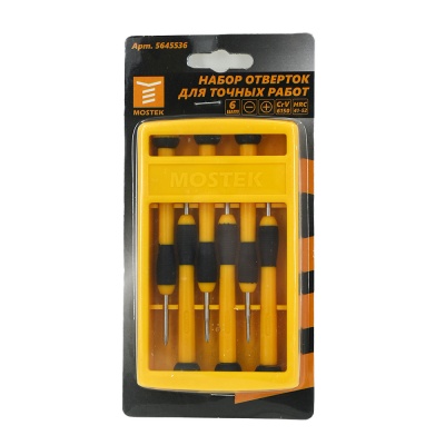 Набор отверток MosTek для точных работ (SL 1,4/2,4/3,0мм и PH 00/0/1) (сталь CrV) (6шт в наборе) (60/10/1)