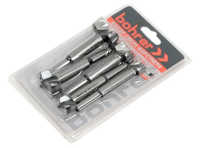 Сверла Bohrer Форстнера в наборе: 15/20/25/30/35 мм (сверло-фреза под мебельные петли) по дереву (5 шт в блистере)